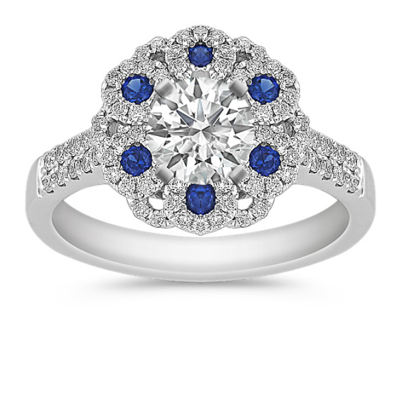 Vintage Sapphire and Diamond Engagement Ring with Pavé Setting Vintage Sapphire and Diamond Engagement Ring with Pavé Setting