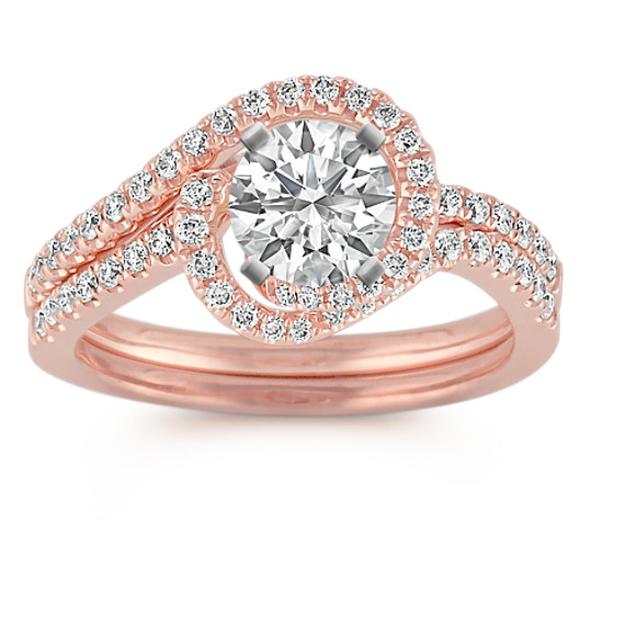 Pavé Set Diamond Swirl Wedding Set in 14k Rose Gold Pavé Set Diamond Swirl Wedding Set in 14k Rose Gold