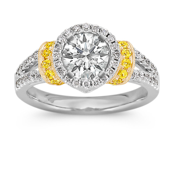 Halo Yellow Sapphire and Diamond Engagement Ring in 14k Two-Tone Gold Halo Yellow Sapphire and Diamond Engagement Ring in 14k Two-Tone Gold