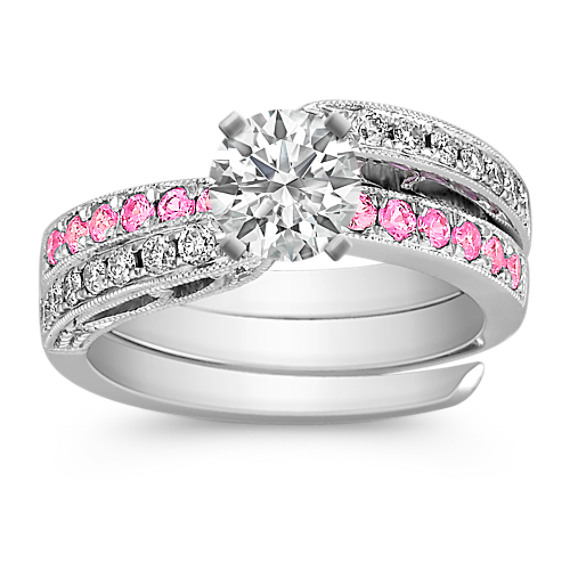 Pink Sapphire and Diamond Swirl Wedding Set Pink Sapphire and Diamond Swirl Wedding Set