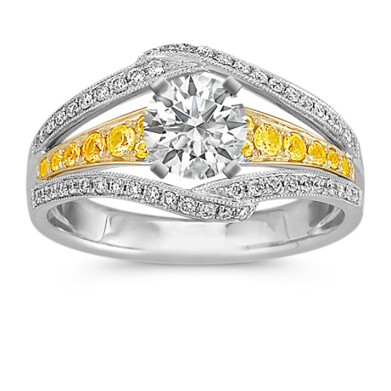Vintage Round Yellow Sapphire and Diamond Engagement Ring in Two-Tone Gold Vintage Round Yellow Sapphire and Diamond Engagement Ring in Two-Tone Gold
