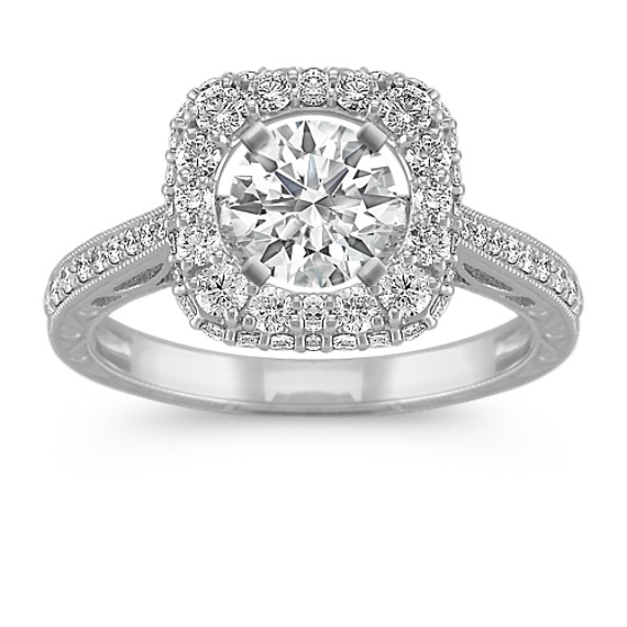 Vintage Halo Diamond Engagement Ring with Pavé Setting Vintage Halo Diamond Engagement Ring with Pavé Setting