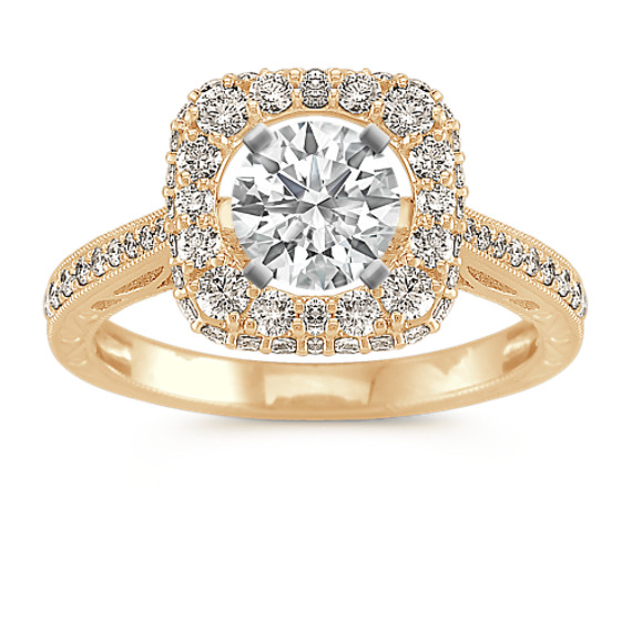Vintage Halo Diamond Engagement Ring with Pavé Setting Vintage Halo Diamond Engagement Ring with Pavé Setting