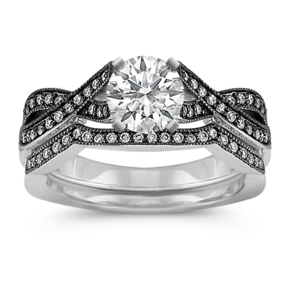 Swirl Diamond Wedding Set with Black Rhodium Swirl Diamond Wedding Set with Black Rhodium