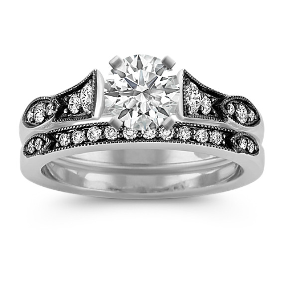 Vintage Cathedral Diamond Wedding Set with Black Rhodium Vintage Cathedral Diamond Wedding Set with Black Rhodium