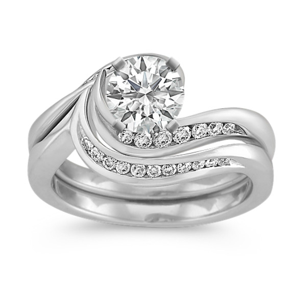 Diamond Swirl Wedding Set in Platinum with Channel-Setting Diamond Swirl Wedding Set in Platinum with Channel-Setting