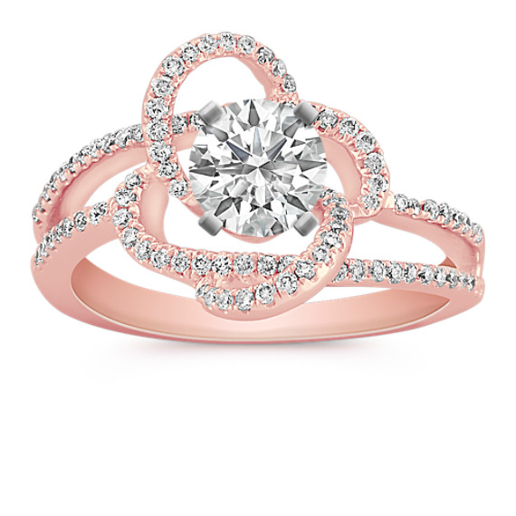 Round Diamond Floral Ring with Pavé Setting in Rose Gold Round Diamond Floral Ring with Pavé Setting in Rose Gold