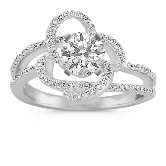 Round Diamond Floral Ring with Pavé Setting Round Diamond Floral Ring with Pavé Setting