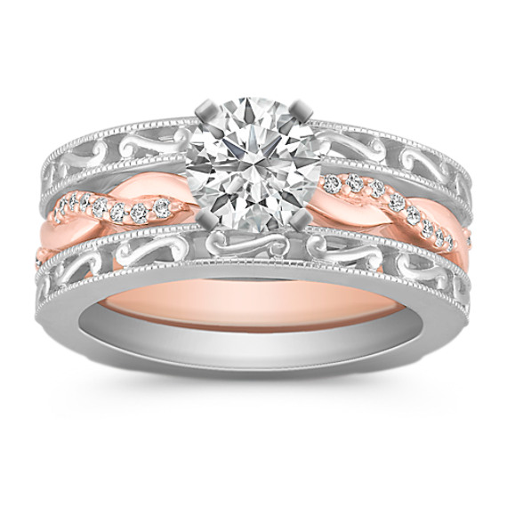 Swirl Diamond Wedding Set with Pavé Setting in Two-Tone Gold Swirl Diamond Wedding Set with Pavé Setting in Two-Tone Gold