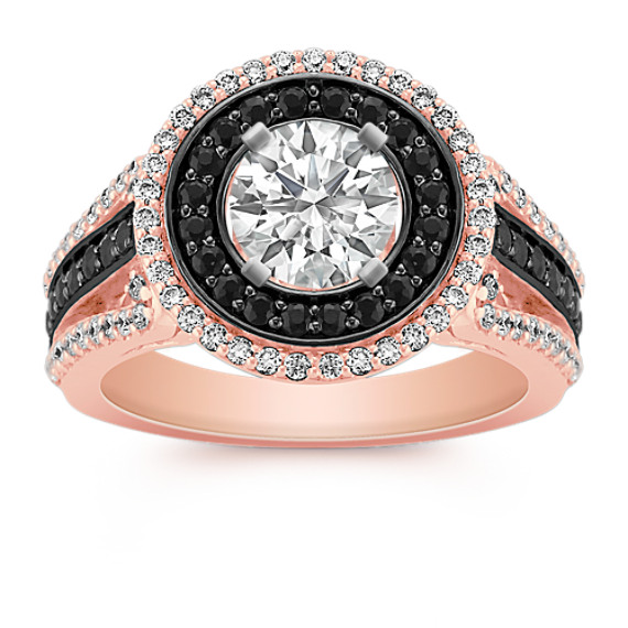 Halo Round Black Sapphire and Diamond Engagement Ring in 14k Rose Gold Halo Round Black Sapphire and Diamond Engagement Ring in 14k Rose Gold