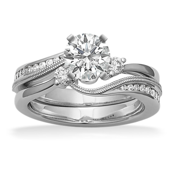 Three-Stone Diamond Swirl Wedding Set in 14k White Gold Three-Stone Diamond Swirl Wedding Set in 14k White Gold