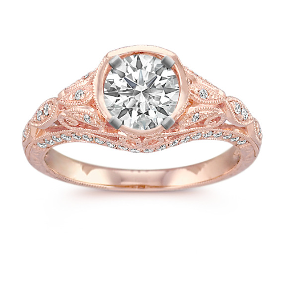 Vintage Diamond Engagement Ring in Rose Gold with Pavé Setting Vintage Diamond Engagement Ring in Rose Gold with Pavé Setting