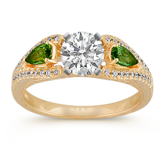 Vintage Pear-Shaped Green Sapphire and Round Diamond Engagement Ring Vintage Pear-Shaped Green Sapphire and Round Diamond Engagement Ring