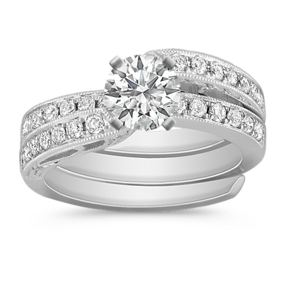 Vintage Swirl Diamond Wedding Set with Pavé Setting Vintage Swirl Diamond Wedding Set with Pavé Setting