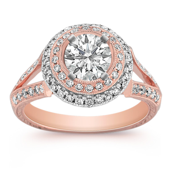 Halo Diamond Engagement Ring in Two-Tone Gold Halo Diamond Engagement Ring in Two-Tone Gold