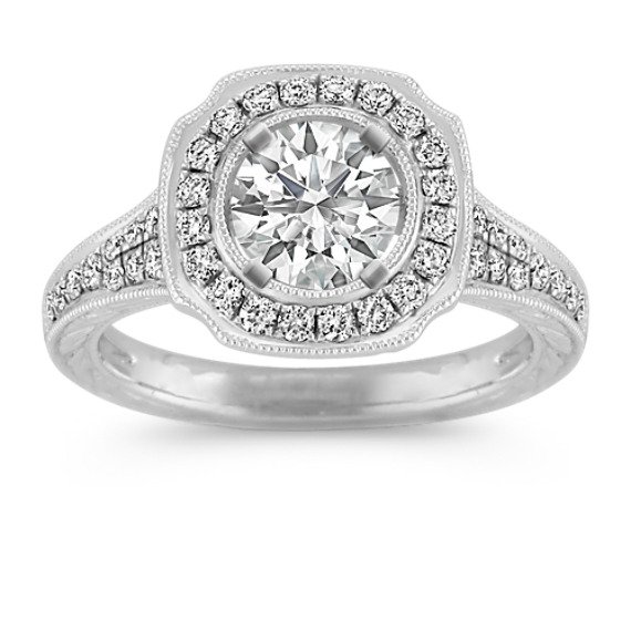 Halo Vintage Diamond Engagement Ring in Platinum with Pavé-Setting Halo Vintage Diamond Engagement Ring in Platinum with Pavé-Setting