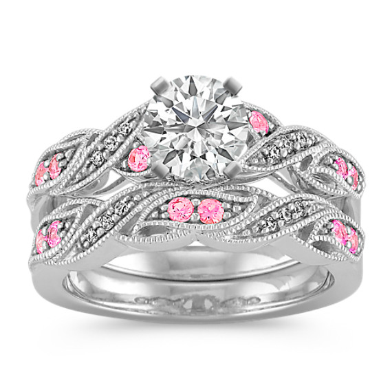 Swirl Vintage Pink Sapphire and Diamond Wedding Set Swirl Vintage Pink Sapphire and Diamond Wedding Set