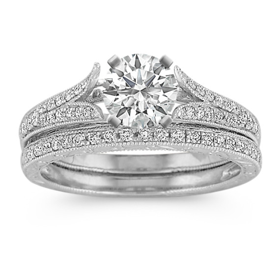 Vintage Cathedral Diamond Wedding Set in Platinum with Pavé Setting Vintage Cathedral Diamond Wedding Set in Platinum with Pavé Setting