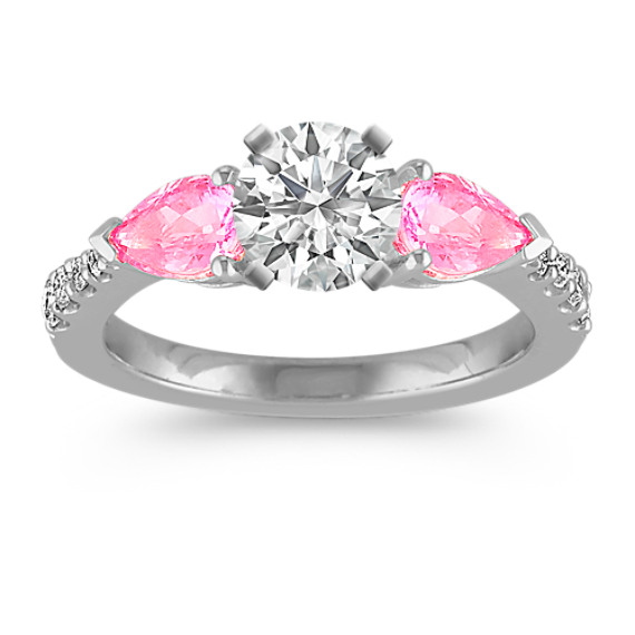 Pear-Shaped Pink Sapphire and Diamond Three-Stone Engagement Ring Pear-Shaped Pink Sapphire and Diamond Three-Stone Engagement Ring