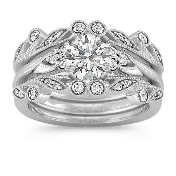 Vintage Diamond Triple Band Wedding Set with Pavé-Setting Vintage Diamond Triple Band Wedding Set with Pavé-Setting