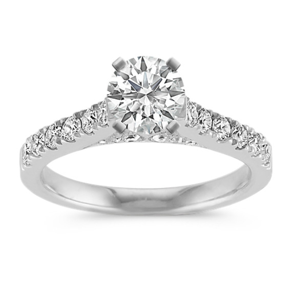Classic Platinum Diamond Cathedral Engagement Ring with Pavé Setting Classic Platinum Diamond Cathedral Engagement Ring with Pavé Setting