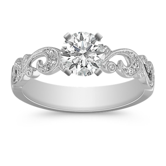 Platinum Vintage Swirl Engagement Ring with Pavé Setting Platinum Vintage Swirl Engagement Ring with Pavé Setting