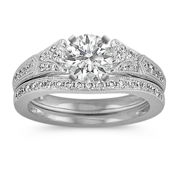 Vintage Cathedral Diamond Wedding Set with Pavé-Setting Vintage Cathedral Diamond Wedding Set with Pavé-Setting