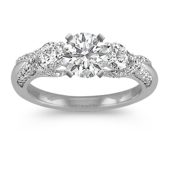 Round Diamond Three-Stone Engagement Ring with Pavé Setting Round Diamond Three-Stone Engagement Ring with Pavé Setting