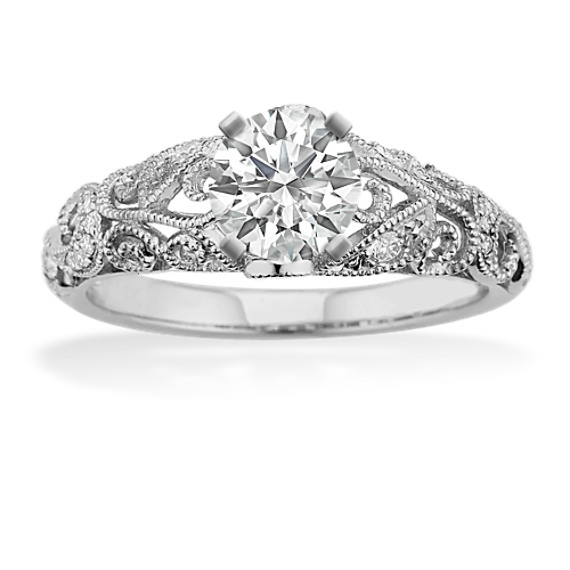 Vintage Diamond Engagement Ring with Pavé-Setting in 14k White Gold Vintage Diamond Engagement Ring with Pavé-Setting in 14k White Gold