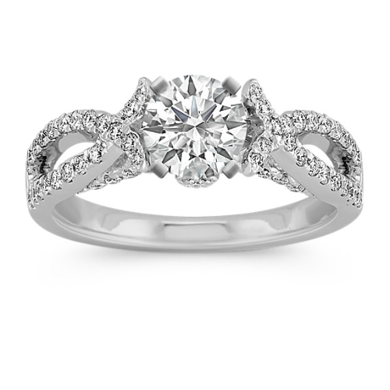 Infinity Cathedral Diamond Engagement Ring with Side Milgrain Detailing Infinity Cathedral Diamond Engagement Ring with Side Milgrain Detailing