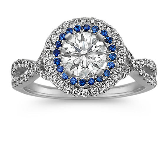 Traditional Sapphire and Round Diamond Halo Infinity Engagement Ring