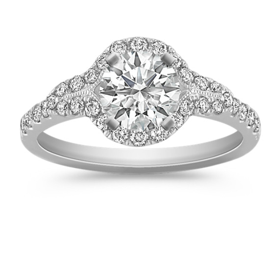 Halo Diamond Engagement Ring with Pavé Setting Halo Diamond Engagement Ring with Pavé Setting