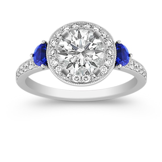 Halo Half Moon Shaped Sapphire and Round Diamond Engagement Ring Halo Half Moon Shaped Sapphire and Round Diamond Engagement Ring