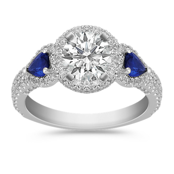 Halo Pear Shaped Sapphire and Round Diamond Engagement Ring Halo Pear Shaped Sapphire and Round Diamond Engagement Ring