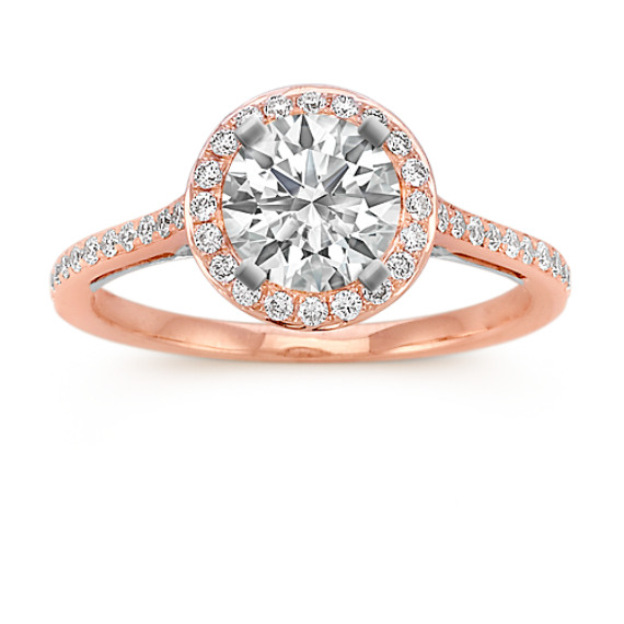 Halo Diamond 14k White and Rose Gold Engagement Ring Halo Diamond 14k White and Rose Gold Engagement Ring