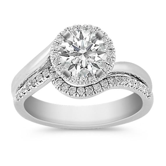 Halo Swirl Diamond Wedding Set with Pavé Setting Halo Swirl Diamond Wedding Set with Pavé Setting