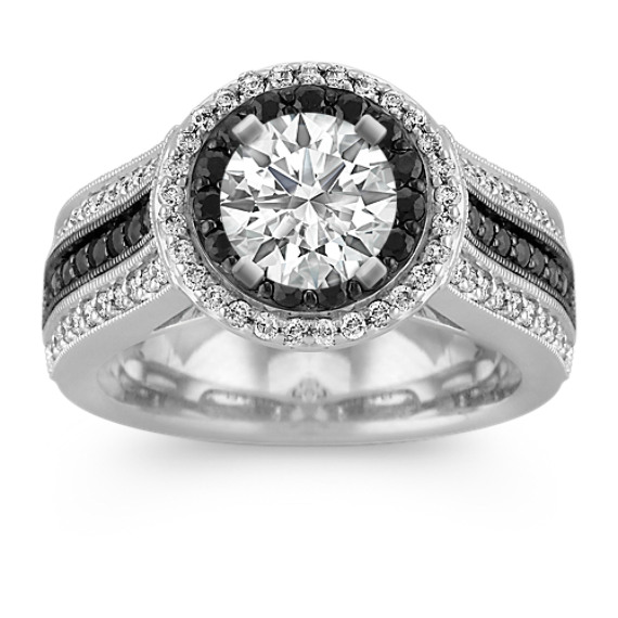 Halo Round Black Sapphire and Diamond Engagement Ring with Black Rhodium Halo Round Black Sapphire and Diamond Engagement Ring with Black Rhodium