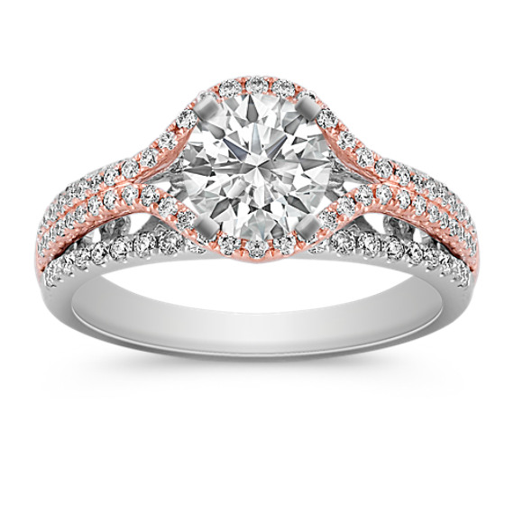 Halo Diamond Engagement Ring in Two-Tone Gold with Pavé Setting Halo Diamond Engagement Ring in Two-Tone Gold with Pavé Setting