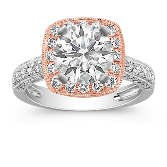 14k Rose Gold Halo and 14k White Gold Diamond Engagement Ring 14k Rose Gold Halo and 14k White Gold Diamond Engagement Ring