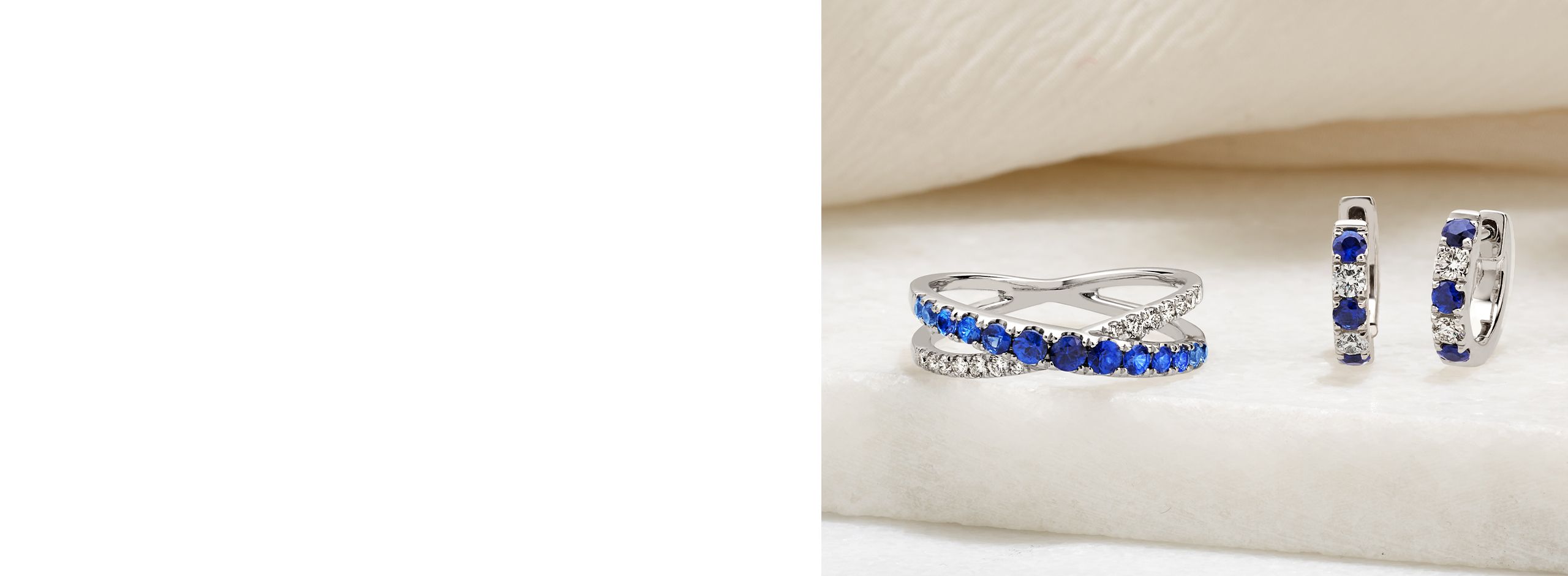 Desktop imag of a sapphire fashion ring and a pair of sapphire and diamond hoop earrings