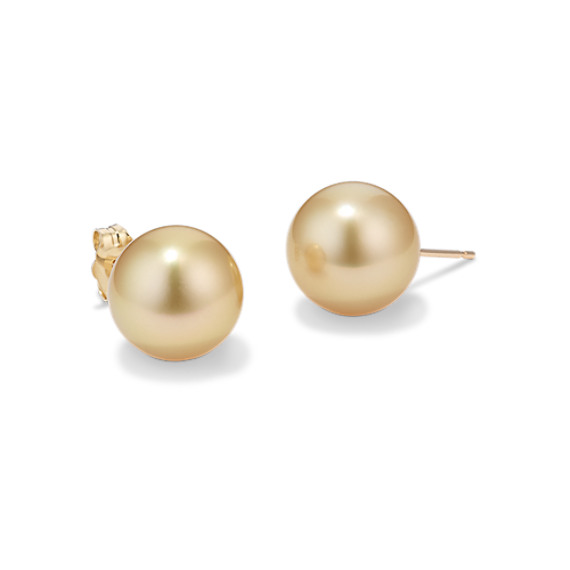 10mm Cultured Golden South Sea Pearl Solitaire Earrings 10mm Cultured Golden South Sea Pearl Solitaire Earrings