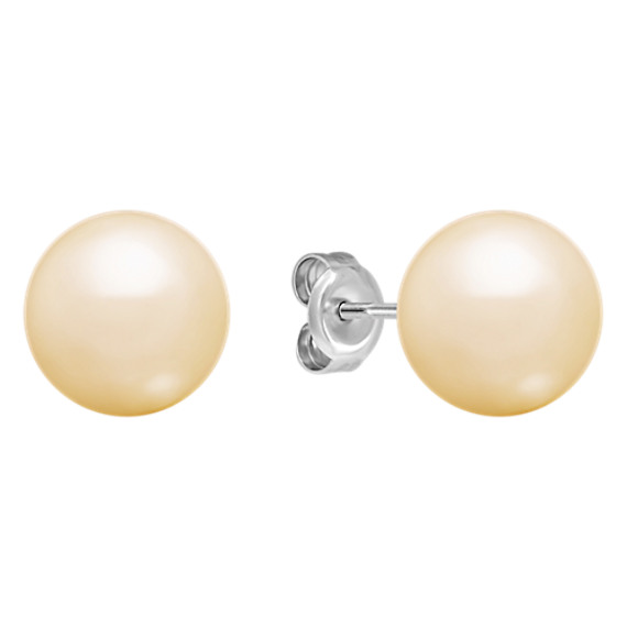 10mm Cultured Golden South Sea Pearl Solitaire Earrings 10mm Cultured Golden South Sea Pearl Solitaire Earrings