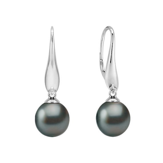 10mm Cultured Tahitian Pearl and Diamond Earrings 10mm Cultured Tahitian Pearl and Diamond Earrings