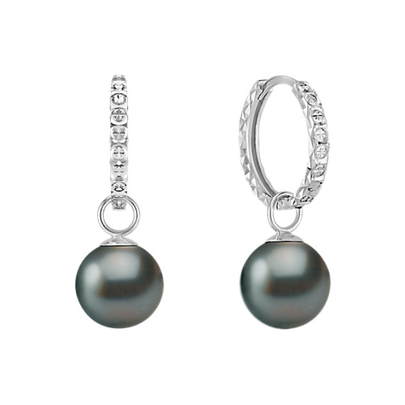 10mm Cultured Tahitian Pearl Hoop Earrings 10mm Cultured Tahitian Pearl Hoop Earrings