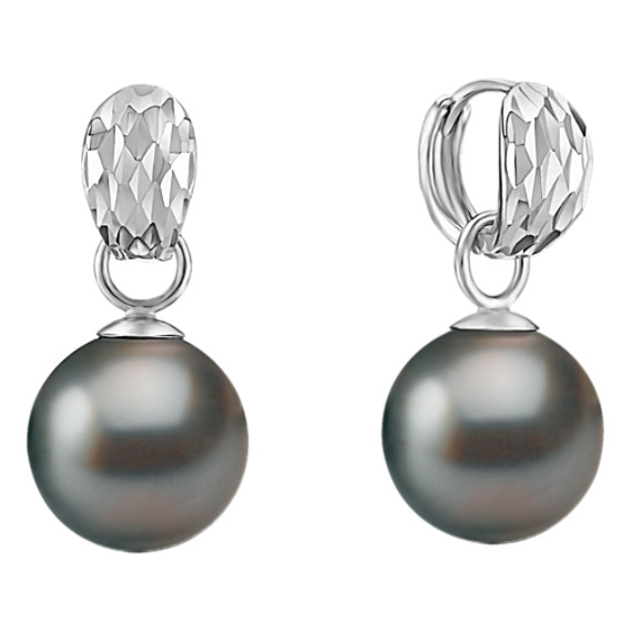 10mm Cultured Tahitian Pearl Hoop Earrings 10mm Cultured Tahitian Pearl Hoop Earrings