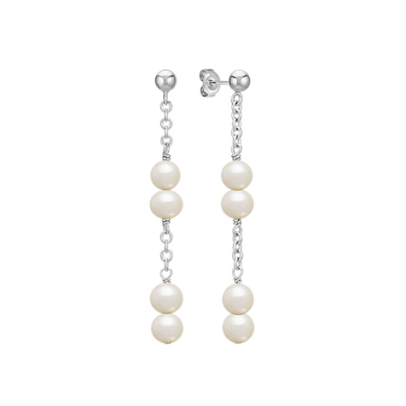 5-6mm Cultured Freshwater Pearl and Sterling Silver Dangle Earrings 5-6mm Cultured Freshwater Pearl and Sterling Silver Dangle Earrings