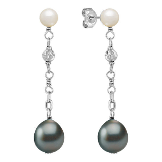 5.5-10mm Cultured Tahitian and Freshwater Pearl Earrings in Sterling Silver 5.5-10mm Cultured Tahitian and Freshwater Pearl Earrings in Sterling Silver