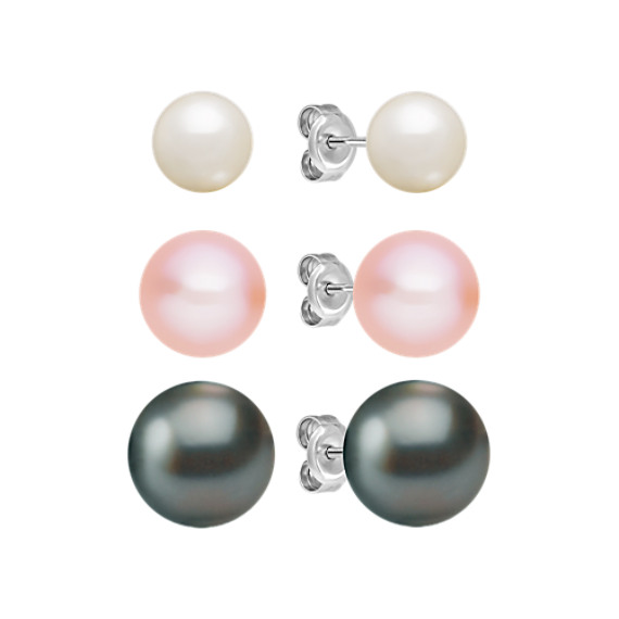 6-10mm Cultured Tahitian, Akoya, and Freshwater Pearl Earring 3-piece set 6-10mm Cultured Tahitian, Akoya, and Freshwater Pearl Earring 3-piece set