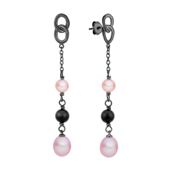 6.5-9mm Multi-colored Cultured Freshwater Pearl, Black Agate and Sterling Silver Earrings 6.5-9mm Multi-colored Cultured Freshwater Pearl, Black Agate and Sterling Silver Earrings
