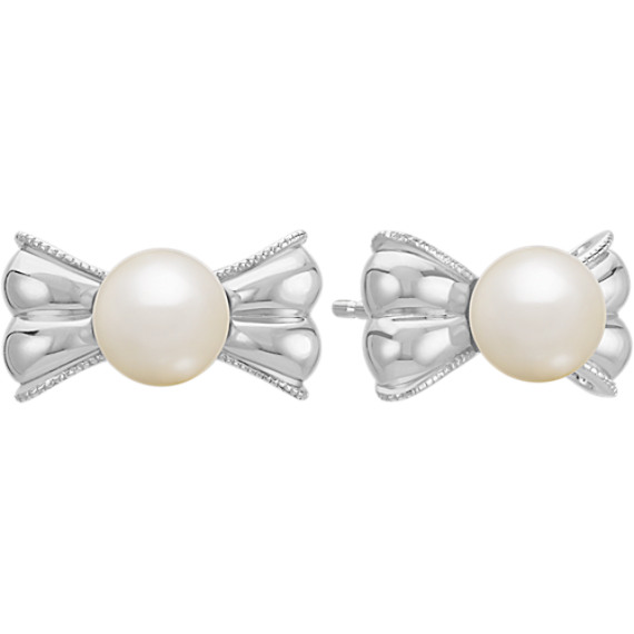 6.5mm Cultured Freshwater Pearl and Sterling Silver Bow Earrings 6.5mm Cultured Freshwater Pearl and Sterling Silver Bow Earrings